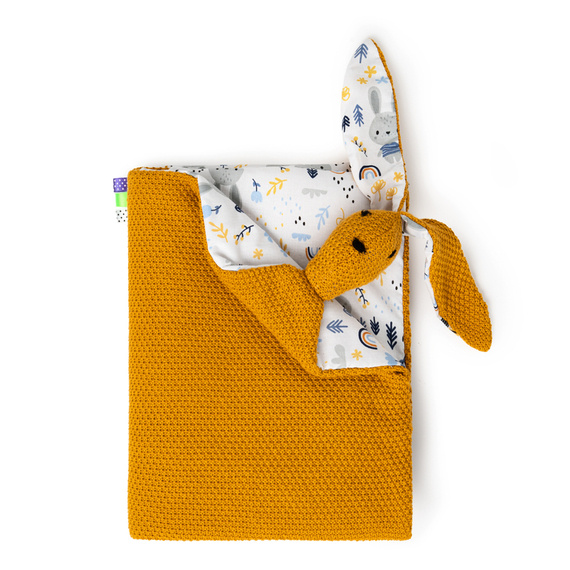 Mikos® GOTS zert. Babydecke 100% Bio Baumwolle Strickdecke Baumwolldecke Warme Babydecke Mädchen Jungen Baby Erstausstattung Für Neugeborene | 2 in 1 Kuscheltier und Kuscheldecke (1041) 