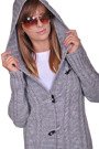 Damen Strick Jacke Mantel Pullover Neu mit Kapuze Beige Grau Warm