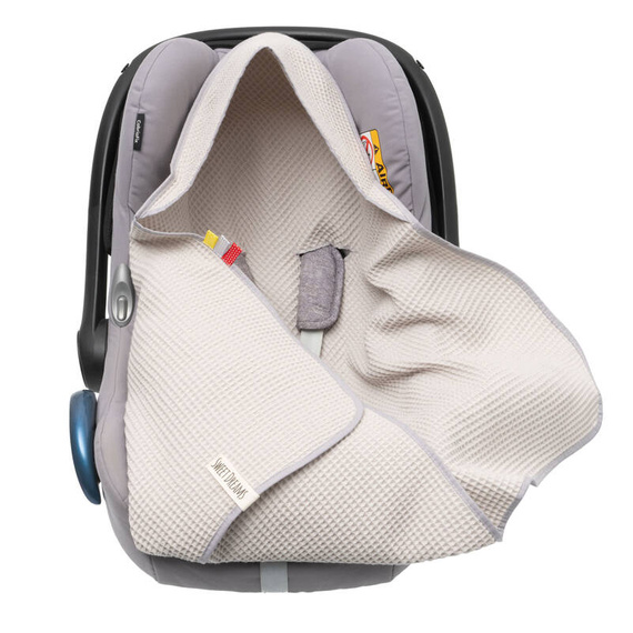 Einschlagdecke aus Waffelstoff für den Sommer 100% Baumwolle Baby Decke für Autositz Kuscheldecke Kinderwagedecke Für Kinderwagen Buggys z.B. Maxi Cosi Rosa Beige 3 Punkt Gurt (1038)