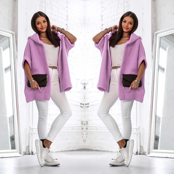 Kardigan Cocomore sweter z kapturem i krótkim rękawem wrzosowy