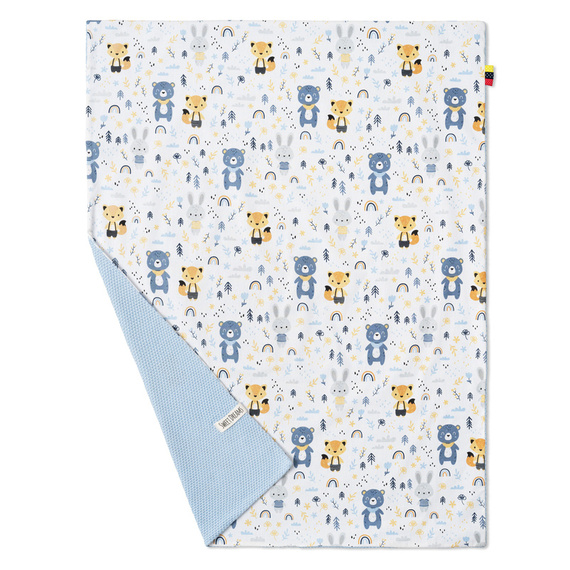 Babydecke Sommer Decke, Strickdecke ohne Füllung, 100% Baumwolle Baby Neugeborenen Junge Mädchen, Kuscheldecke Baumwolldecke Krabbeldecke für Kinderwagen weich 75x100  (1040) (Blau/Tiere im Wald)