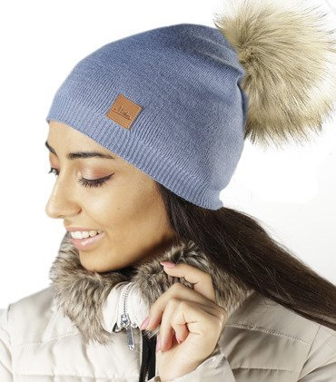 Mikos Damen Frauen Strickmütze Mütze | Herbst Winter | Beanie Mit Kunstfellbommel | Kristalle Kiesel mit Pelz Bommel Pompon (660)