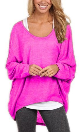 MIKOS SWETER DAMSKI OVERSIZE NIETOPERZ 611 neon różowy