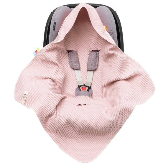 Einschlagdecke aus Waffelstoff für den Sommer 100% Baumwolle Baby Decke für Autositz Kuscheldecke Kinderwagedecke Für Kinderwagen Buggys z.B. Maxi Cosi Rosa Beige 3 Punkt Gurt (1038)