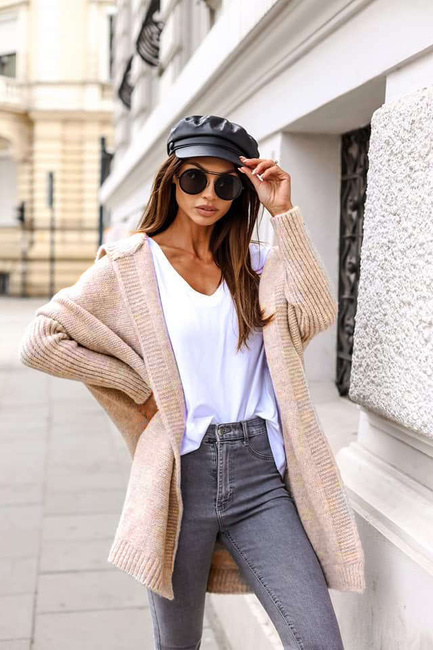 Sweter kardigan Me Gusta z kapturem beżowy