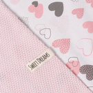 Mikos Kocyk dziecięcy bawełniany dwustronny dzianinowy cienki na lato do wózka łóżeczka do przedszkola niemowlęcy tkany wafelkowy z wypełnieniem 1041 róż/serca