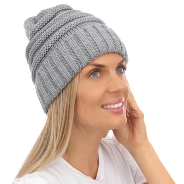 Mikos czapka damska zimowa ciepła beanie jesień zima 709 szara