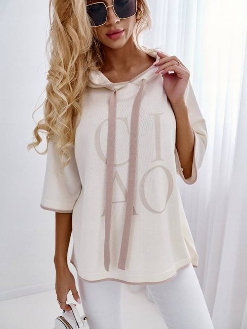 Sweter Cocomore luźna bluza z kapturem i napisami ciao biały