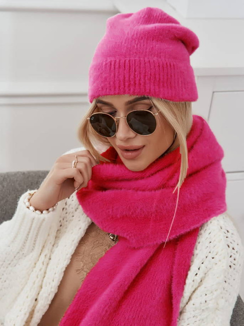 Komplet zimowy czapka + szalik alpaka Cocomore fuksja