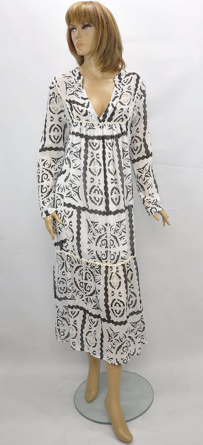 Import Włoska sukienka damska Letnia długa bawełniana zwiewna sukienka z podszewką biało czarna