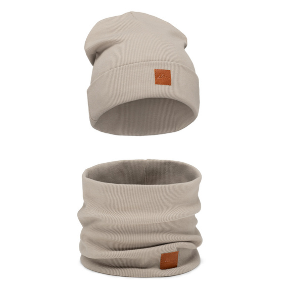 Mikos komplet damski młodzieżowy komin czapka 703 jasny beż