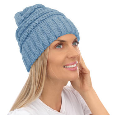 Mikos czapka damska zimowa ciepła beanie jesień zima 709 jeans