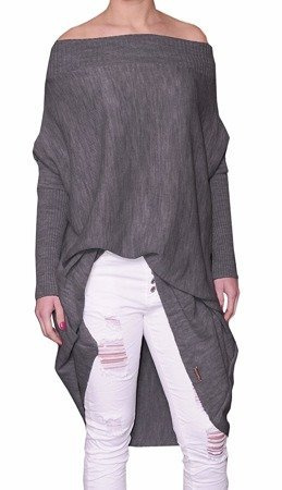 Mikos Damen Pullover Modischer Longsleeve Schulterfreies Oversize Pulli Pullover Strick Tunika Kleid Longshirt SM L 36 38 40 (633)