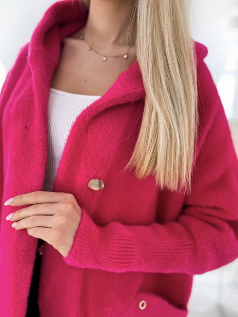 Kurtka płaszcz alpaka z kapturem Cocomore fuksja