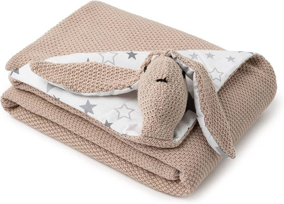 Mikos® GOTS zert. Babydecke 100% Bio Baumwolle Strickdecke Baumwolldecke Warme Babydecke Mädchen Jungen Baby Erstausstattung Für Neugeborene | 2 in 1 Kuscheltier und Kuscheldecke (1042) 