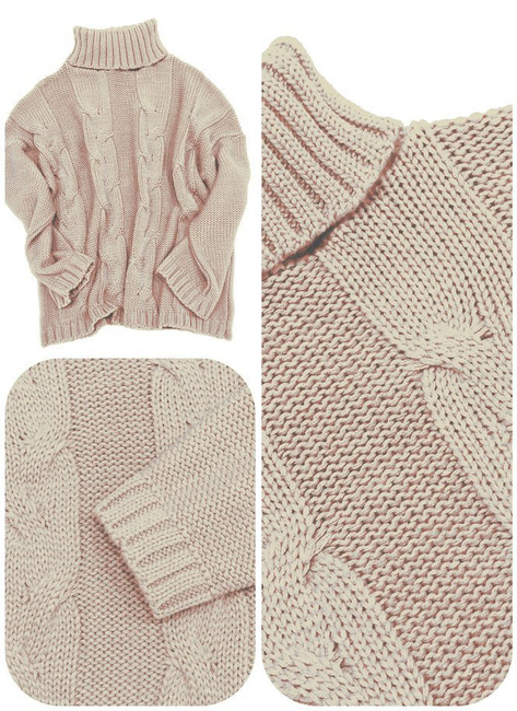 Mikos ciepły luźny sweter damski w warkocz z golfem 692 beż