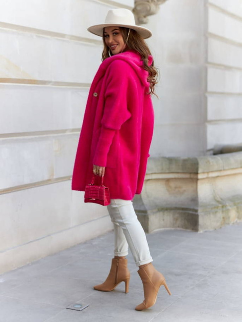 Kurtka płaszcz alpaka z kapturem Cocomore fuksja