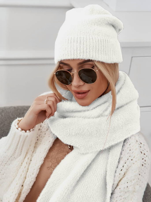 Komplet zimowy czapka + szalik alpaka Cocomore biały