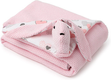 Mikos® GOTS zert. Babydecke 100% Bio Baumwolle Strickdecke Baumwolldecke Warme Babydecke Mädchen Jungen Baby Erstausstattung Für Neugeborene | 2 in 1 Kuscheltier und Kuscheldecke (1042)