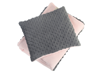 Mikos* Baumwolle und Minky| StrickDecke Kuscheldecke Krabbeldecke 75x100 mit Flaches Kissen: 30x30cm Hoch Qualität | Ideal als Kinderwagendecke 1002