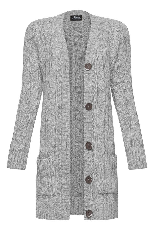 Graue Strickjacke Cardigan Grobstrick Lang Grobstrick Cardigan