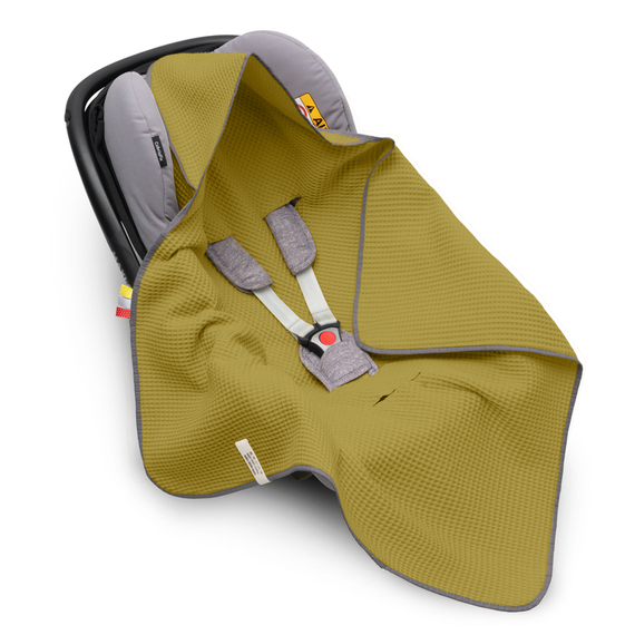 Einschlagdecke aus Waffelstoff für den Sommer 100% Baumwolle Baby Decke für Autositz Kuscheldecke Kinderwagedecke Für Kinderwagen Buggys z.B. Maxi Cosi Rosa Beige 3 Punkt Gurt (1038)