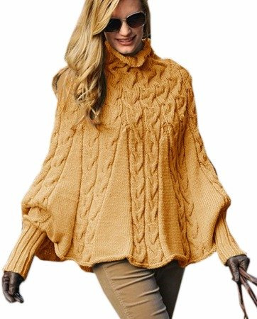 Mikos sweter poncho z wąskimi rękawami 641 musztardowy