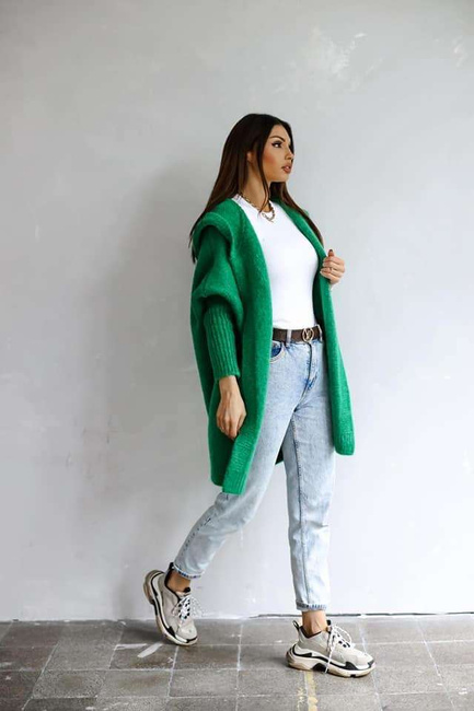 Sweter kardigan Me Gusta z kapturem zielony