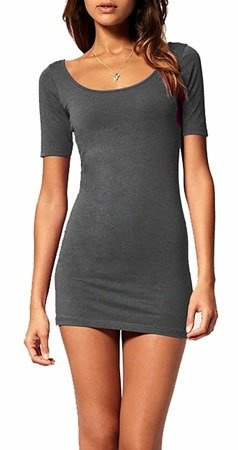 Mikos Sommer Damen Kleid Kurzarm Shirt Bodycon Stretch Short Minikleid (314)