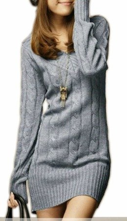 Mikos Sexy Damen Lang Tunika Pullover Strickpullover mit V-Ausschnitt Japan Style Korea Fashion!! Langarm Pulli Lose Strickjacke Knitwear Sweater (925)