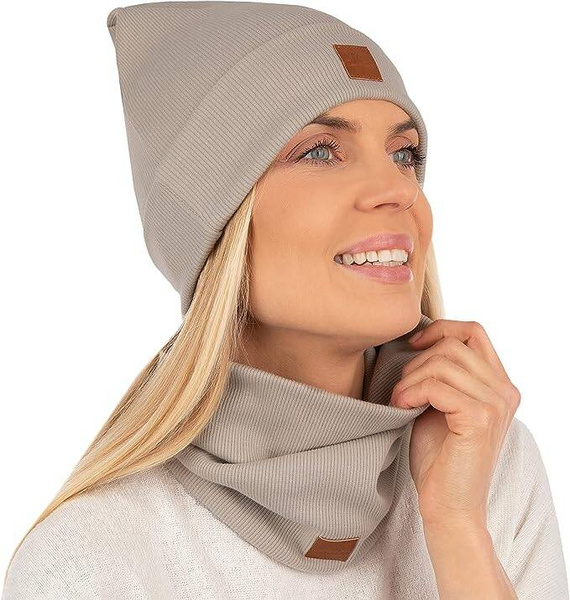 Mikos komplet damski młodzieżowy komin czapka 703 beż