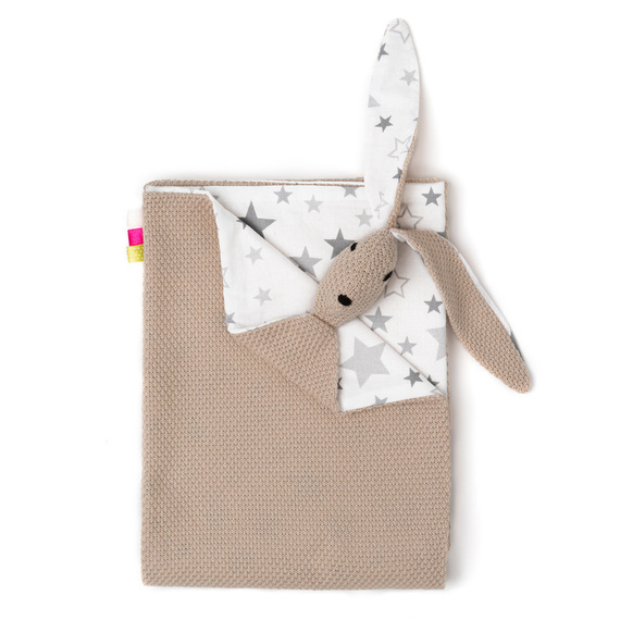 Mikos® GOTS zert. Babydecke 100% Bio Baumwolle Strickdecke Baumwolldecke Warme Babydecke Mädchen Jungen Baby Erstausstattung Für Neugeborene | 2 in 1 Kuscheltier und Kuscheldecke (1041)