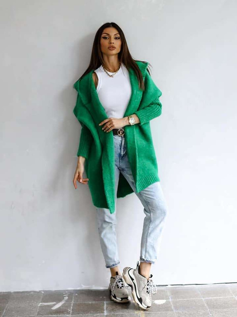 Sweter kardigan Me Gusta z kapturem zielony