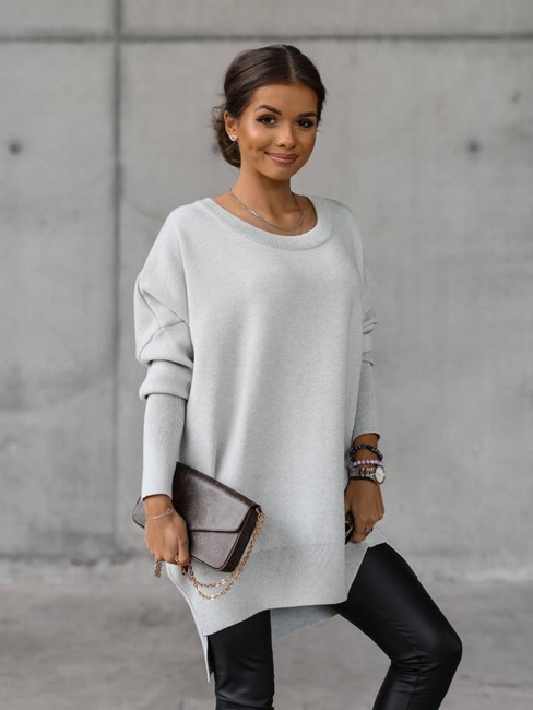 Luźny długi sweter Cocomore szary