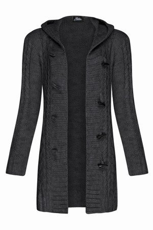 Damen Strick Jacke Mantel Pullover Neu mit Kapuze Beige Grau Warm