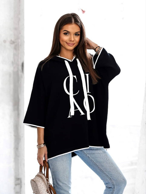 Sweter Cocomore luźna bluza z kapturem i napisami ciao czarny