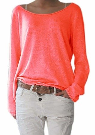 Damen Rundhalsausschnitt Langarm Lose Bluse Strickpulli Hemd Shirt Oversize Sweatshirt in vielen Trend Farben Tops