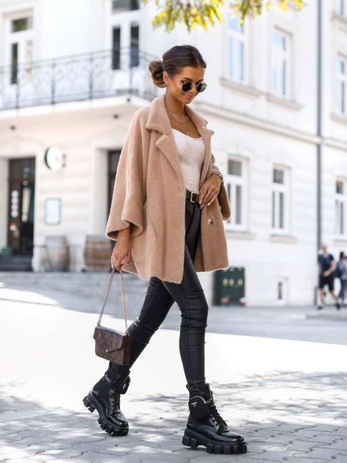 Krótka kurtka Cocomore alpaka rękaw 3/4 camel