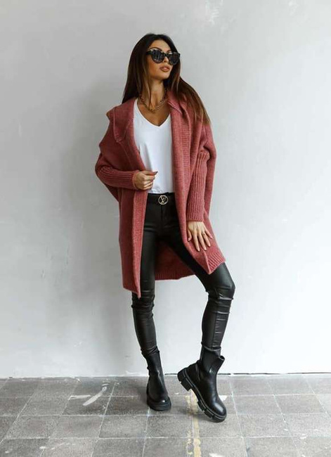 Sweter kardigan Me Gusta z kapturem jagodowy