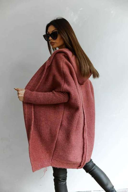 Sweter kardigan Me Gusta z kapturem jagodowy