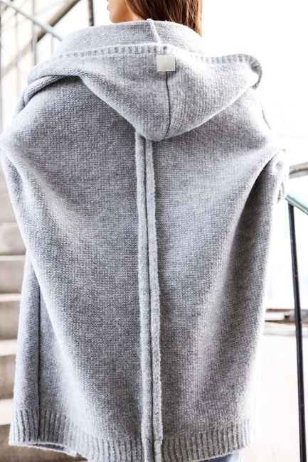 Sweter kardigan Me Gusta z kapturem szary