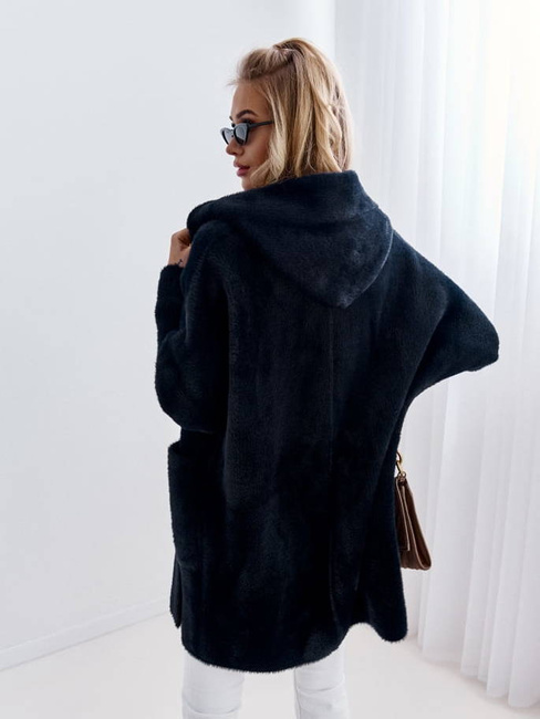 Kurtka płaszcz alpaka z kapturem Cocomore czarny