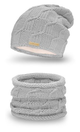 Mikos ciepły komplet damski czapka zimowa podszyta polarem komin szalik tuba tunel polski produkt polski producent 686 szary