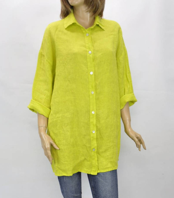 Import włoska długa bluzka koszula 100% len na lato na upały kolor żółty