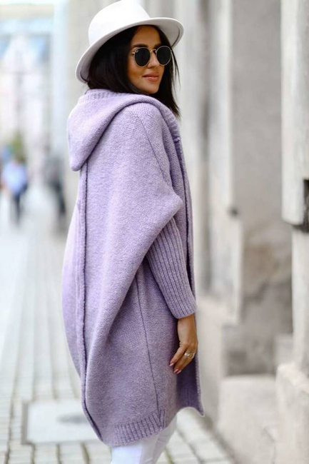 Sweter kardigan Me Gusta z kapturem wrzosowy