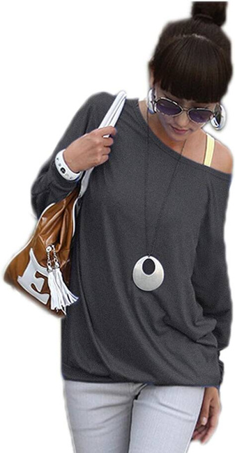 Mikos Luźna bluzka damska z długim rękawem 157 grafitowa