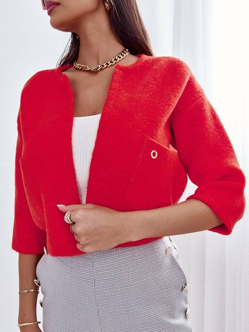 Krótka bomberka bolerko cocomore kardigan rękaw 3/4 czerwony