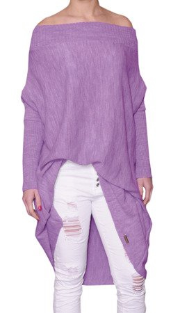 Mikos Damen Pullover Modischer Longsleeve Schulterfreies Oversize Pulli Pullover Strick Tunika Kleid Longshirt SM L 36 38 40 (633)