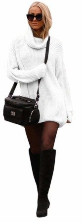 Sweter damski z golfem luźny oversize 648 biały