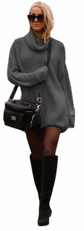 Sweter damski z golfem luźny oversize 648 grafitowy